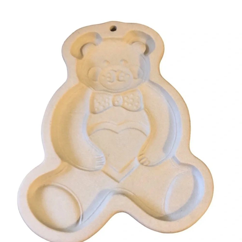 VTG Pampered Chef 1991 Clay Cookie Mold Teddy Bear 6”X4” Baking Ornament Tan